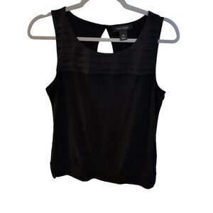 White House Black Market Black Tank Top with Pleated Neckline, M
